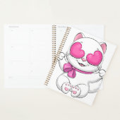 Niedliche Cartoon Katze und Hase mit Herzen. Planer (Anzeige)