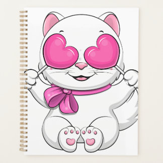 Niedliche Cartoon Katze und Hase mit Herzen. Planer