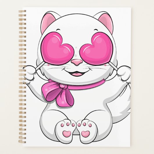 Niedliche Cartoon Katze und Hase mit Herzen. Planer (Vorderseite)