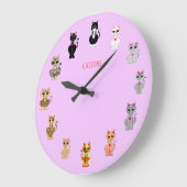 Niedliche Cartoon-Katzen Große Wanduhr (Winkel)