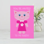 Niedliche Cartoon-Katzen-laden hübsches rosa Einladung (Stehend Vorderseite)
