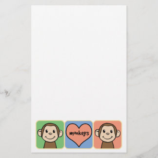 Niedliche Cartoon-Klipp-Kunst-Affen mit Herz-Liebe Briefpapier