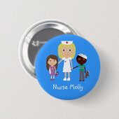 Niedliche Cartoon-Krankenschwester u. Kinderknopf Button (Vorne & Hinten)