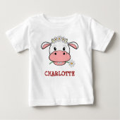 Niedliche Cartoon Kuh | Individuelle Name Farm Tie Baby T-shirt (Vorderseite)