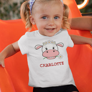 Niedliche Cartoon Kuh Individuelle Name Farm Tie Baby T-shirt