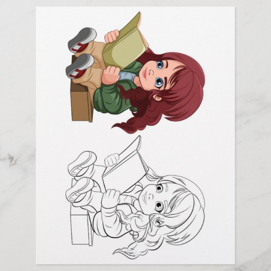 Niedliche Cartoon Leseratte Buchfärbungsseite Flyer (Vorne)