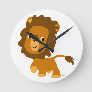 Niedliche Cartoon-Lion-Wandleuchte Runde Wanduhr