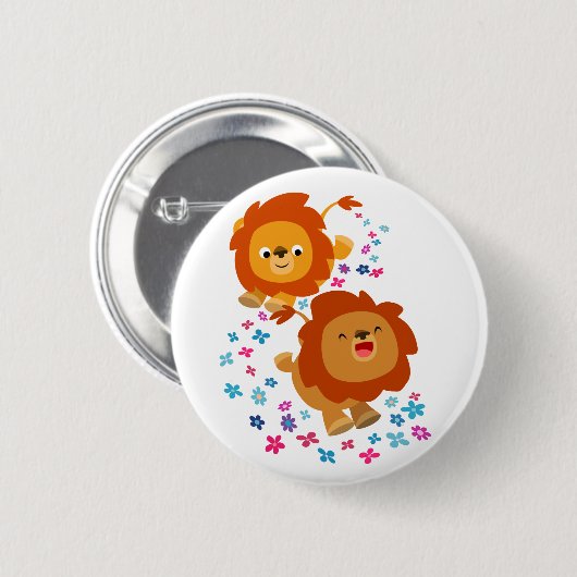 Niedliche Cartoon Löwen im Garden Button Abzeichen (Vorne & Hinten)