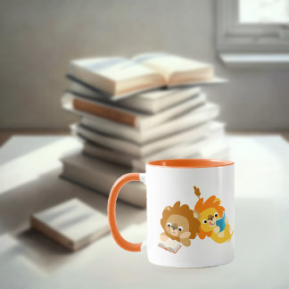 Niedliche Cartoon-Löwenleser Tasse