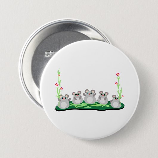Niedliche Cartoon Mäuse auf Gras mit Blume Button (Vorne & Hinten)