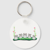 Niedliche Cartoon Mäuse auf Gras mit Blume Schlüsselanhänger (Vorderseite)