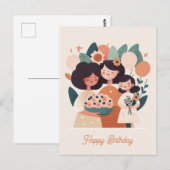 Niedliche Cartoon Mutter Mädchen. Happy Birthday Postkarte (Vorne/Hinten)