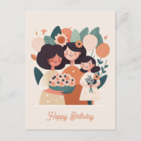 Niedliche Cartoon Mutter Mädchen. Happy Birthday
