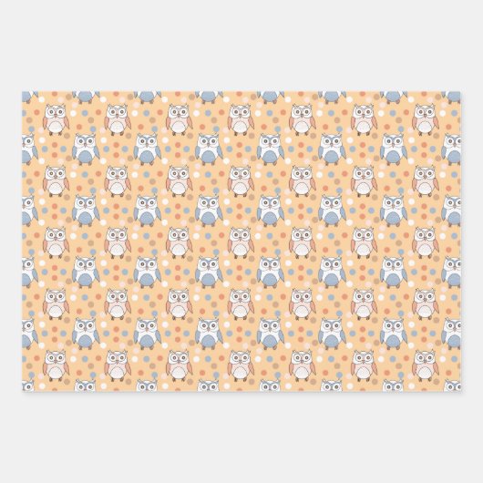 Niedliche Cartoon Owls und Punkte Pastellmuster Geschenkpapier Set (Vorderseite 3)