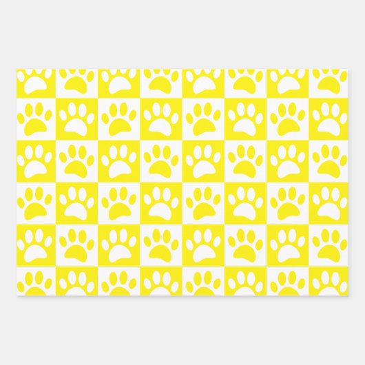 Niedliche Cartoon-Paw-Drucke Checkerboard-Bright-F Geschenkpapier Set (Vorderseite 2)