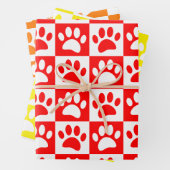 Niedliche Cartoon-Paw-Drucke Checkerboard-Bright-F Geschenkpapier Set (Beispiel)