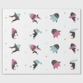 niedliche Cartoon Pinguine mit Herz und Schneefloc Geschenkpapier (Flach)