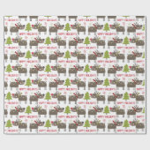 Niedliche Cartoon Rentiere mit Weihnachtsbäumen Geschenkpapier (Flach)