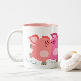 Niedliche Cartoon Roller-Skaten-Schweine-Tasse Zweifarbige Tasse