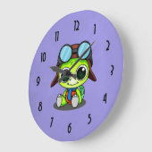 Niedliche Cartoon-Schildkröte im Flieger-Hut Große Wanduhr (Winkel)