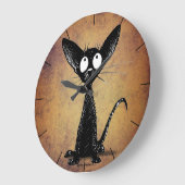 Niedliche Cartoon-Schwarzkatze Große Wanduhr (Winkel)