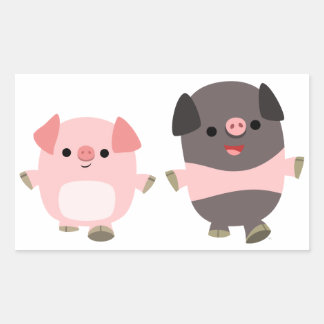 Niedliche Cartoon Schweine auf einem Laufaufkleber Rechteckiger Aufkleber