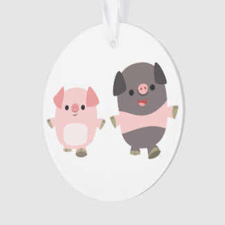 Niedliche Cartoon Schweine auf einem Spaziergang A Ornament