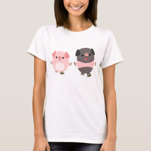 Niedliche Cartoon-Schweine auf einem Weg-Frauen-T T-Shirt