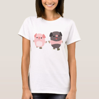 Niedliche Cartoon-Schweine auf einem Weg-Frauen-T T-Shirt