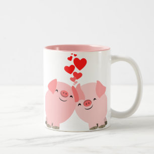 Niedliche Cartoon-Schweine in der Liebe-Tasse Zweifarbige Tasse