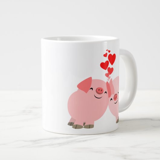 Niedliche Cartoon Schweine in Liebe Jumbo Tasse (Vorderseite Rechts)