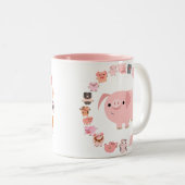 Niedliche Cartoon-Schweinemandala-Tasse Zweifarbige Tasse (VorderseiteRechts)