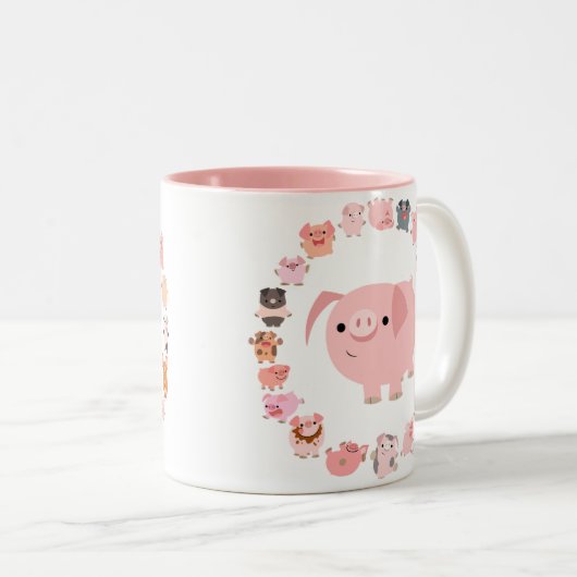Niedliche Cartoon-Schweinemandala-Tasse Zweifarbige Tasse (VorderseiteRechts)