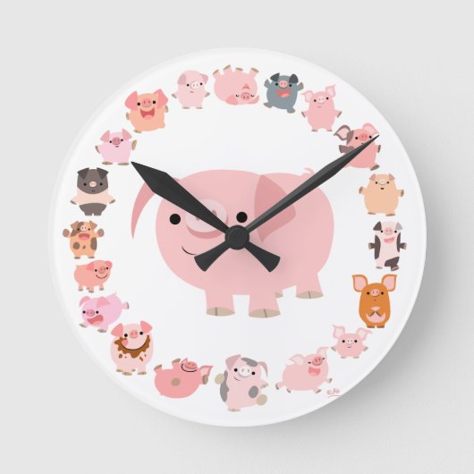 Niedliche Cartoon-Schweinemandala-Uhr Runde Wanduhr (Vorderseite)