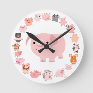 Niedliche Cartoon-Schweinemandala-Uhr Runde Wanduhr