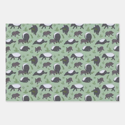Niedliche Cartoon-Tapire und Babies-Muster Minze G Geschenkpapier Set (Vorderseite)
