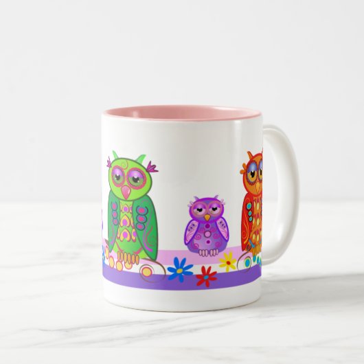 Niedliche Cartoon-Tasse mit Eulen Zweifarbige Tasse (VorderseiteRechts)