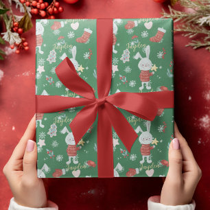 Niedliche Cartoon Tiere Bunny Green Custom Geschenkpapier