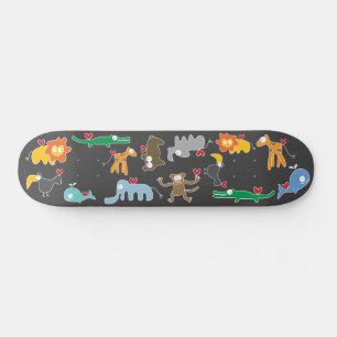 Niedliche Cartoon Tiere Familie mit Liebe Herz Kin Skateboard