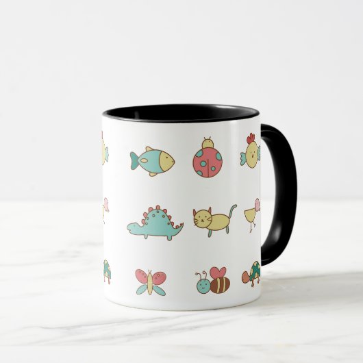 Niedliche Cartoon Tiere Muster Tasse (VorderseiteRechts)