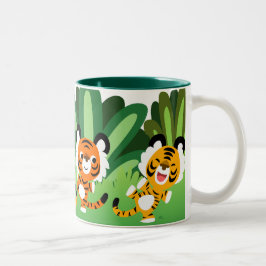 Niedliche Cartoon Tiger tanzen in der DschungelTas Zweifarbige Tasse
