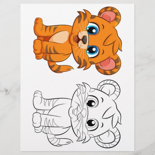 Niedliche Cartoon-Tigerfarbseite Flyer (Vorne)