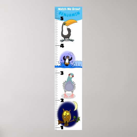 Niedliche Cartoon-Wachstumstabelle für lustige Vög Poster (Vorne)