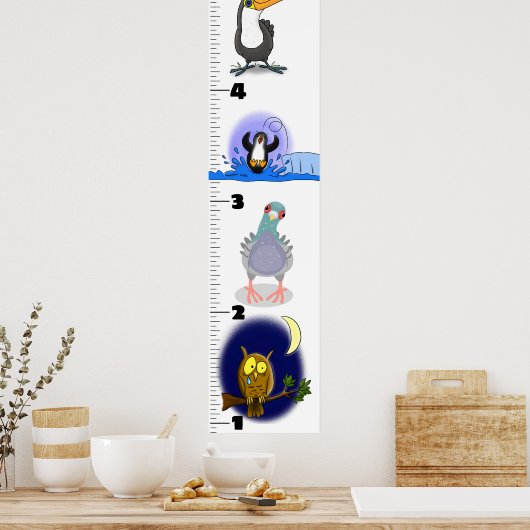Niedliche Cartoon-Wachstumstabelle für lustige Vög Poster (Küche)