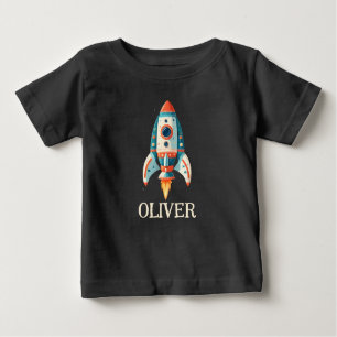 Niedliche Cartoon-Weltraumrakete Personalisiert Baby T-shirt