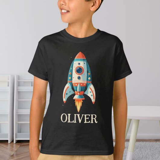 Niedliche Cartoon-Weltraumrakete Personalisiert T-Shirt