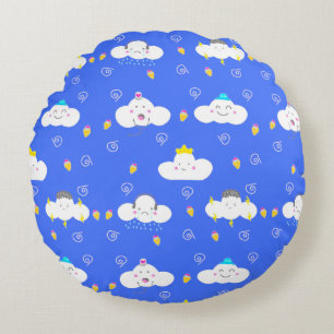 Niedliche Cartoon-Wolken mit Emotionen Rundes Kissen