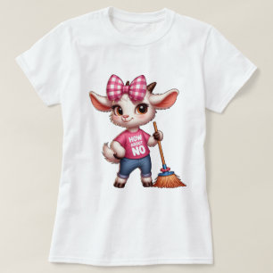 Niedliche Cartoon-Ziege mit Schleife und Besen T-Shirt