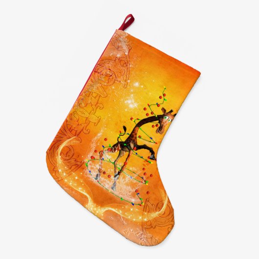 Niedliche Cartoongiraffe mit Weihnachtsbaum Großer Weihnachtsstrumpf (Vorderansicht (hängend))