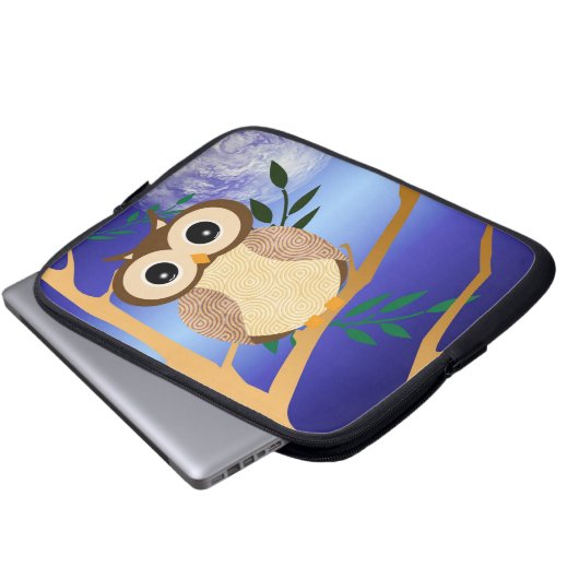 Niedliche Cartoonmitternachteule Laptopschutzhülle (Vorne Knopf)